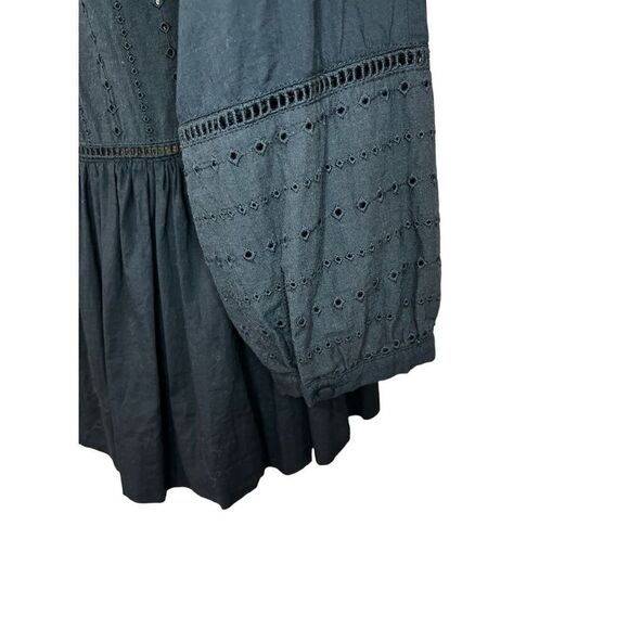 Blue Rain Peplum Black Top Blouse Shirt Size Small Cut Out Crochet Career - Picture 7 of 8